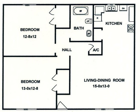 Kingsman 2 bedroom Apartment floor plan 780 sq ft